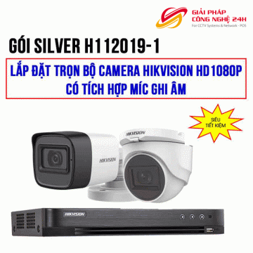 Trọn bộ 2 camera HIKVISION HD1080P có tích hợp Mic thu âm (SILVER H112019-1)