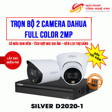 Trọn bộ 2 camera Dahua 2MP Full Color cho cửa hàng và gia đình (SILVER D2020-1)