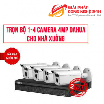 Trọn bộ 1-4 camera 4.0MP DAHUA cho Nhà Xưởng Cửa hàng