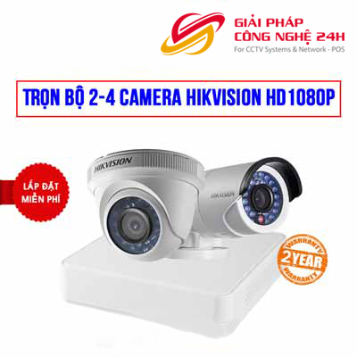 Trọn bộ 2 camera Hikvision HD1080P cho công ty , cửa hàng (SILVER H42020)