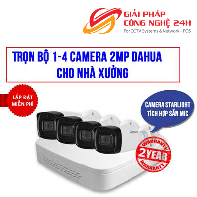 Trọn bộ 1-4 camera 2.0MP Starlight Dahua cho Nhà xưởng